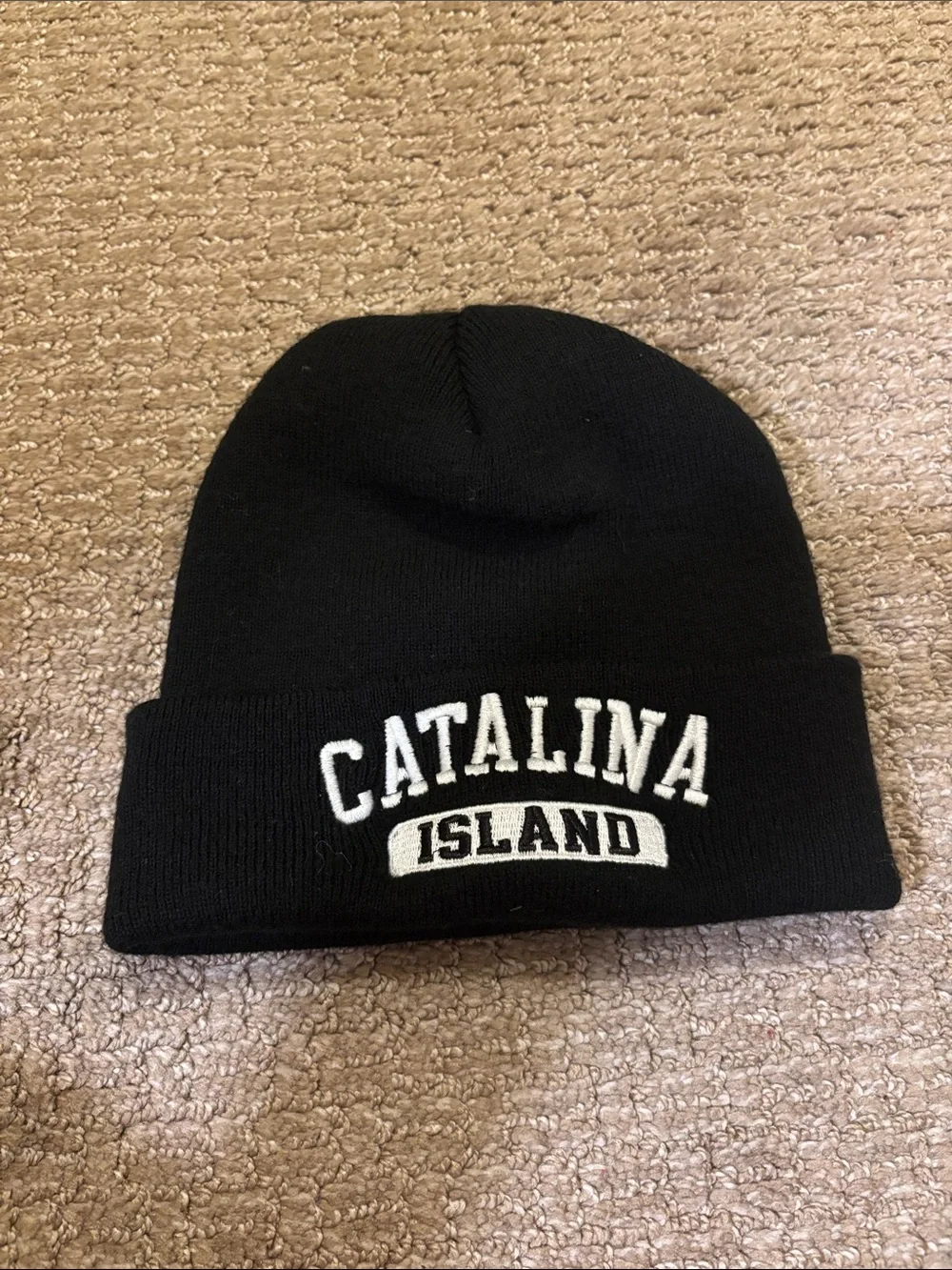 Catalina Island Black Knit Beanie Hat Embroidered